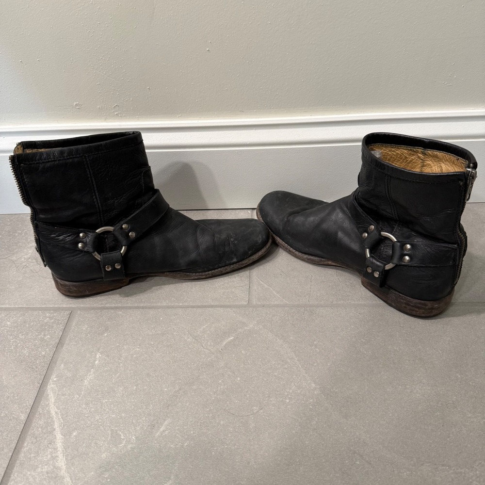 Frye Womens Harness 8R Ankle Boots Black Leather Moto Zip 9 B 3476870